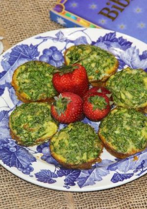 A picture of Baked Eggs & Spinach in Sweet Potato Cups.