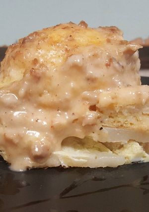 A picture of Sausage Gravy Breakfast Casserole (vegetarian).