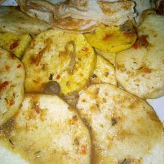 A picture of Fried yam and egg.