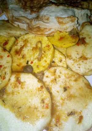 A picture of Fried yam and egg.
