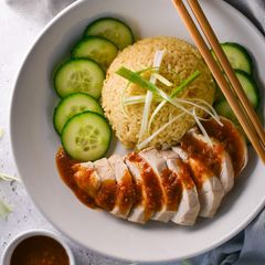 A picture of Leaner Hainanese Inspired Chicken & Rice.
