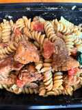 Creamy Garlic Chicken Pasta with Tomato Spinach & Mushrooms