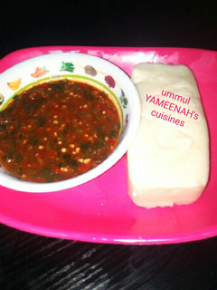 A picture of Tuwon masara da miyar okro and owedu.