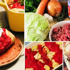A picture of Wagyu Beef Stuffed Russian Cabbage Rolls.