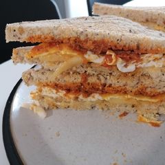 A picture of Cheesy red pesto egg toasties.