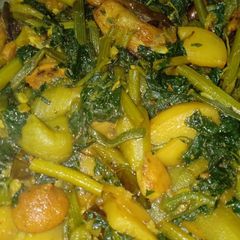 A picture of Lau shaker ghonto(bottle gourd leaves and mix veg stir fry).