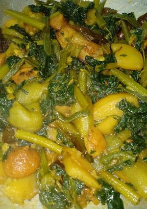 A picture of Lau shaker ghonto(bottle gourd leaves and mix veg stir fry).