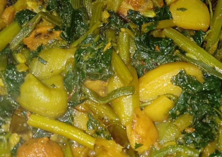 Lau shaker ghonto(bottle gourd leaves and mix veg stir fry)