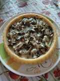 Crostata di polenta con funghi champignon & cardoncelli e gorgonzola