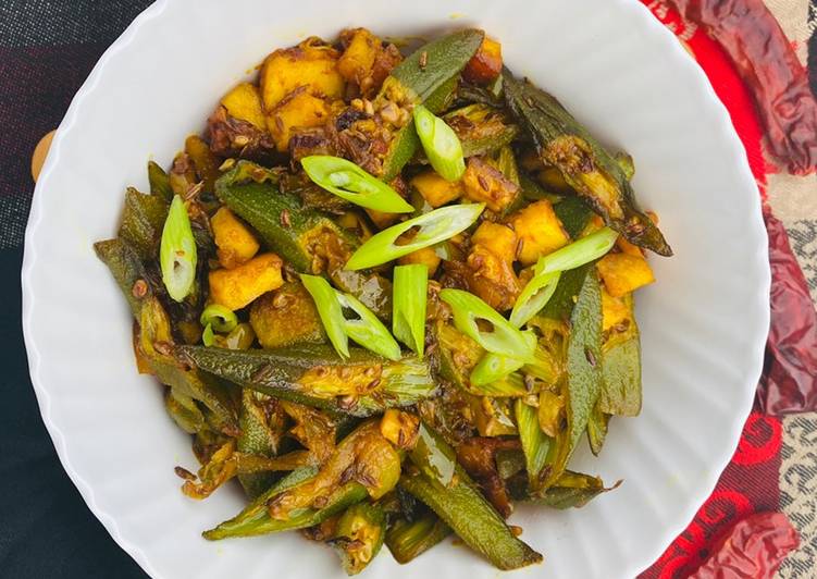 Recipe of Quick Okra and panner masala (bhindi &amp; panner)