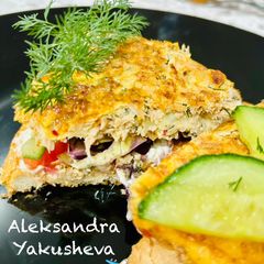 Omelette with canned tuna on toast A picture of Omelette with canned tuna on toast.