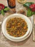 Maltagliati di lenticchie con verdure alla curcuma e noci