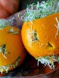 Salada de broto de feijão na laranja - Halloween
