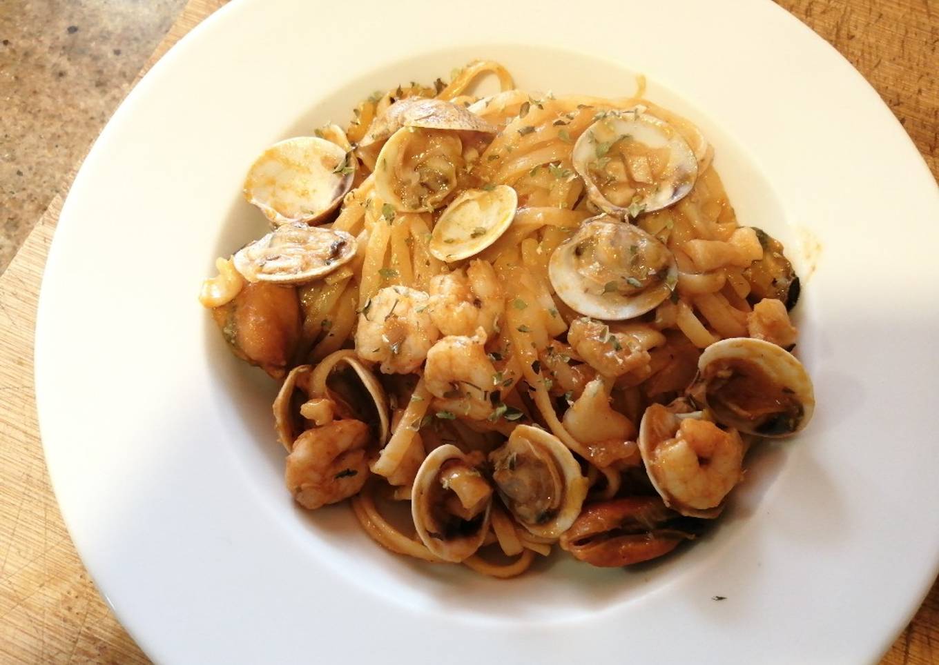 Tallarines con sabor marinero