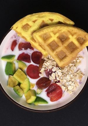 Hình của món [Giảm cân #D_6] Sữa chua trái cây + Waffle yến mạch (319 calo).