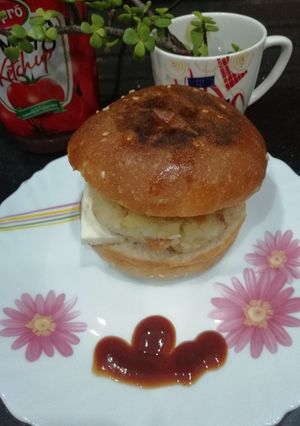 A picture of Poha Aloo Tikki Burger.