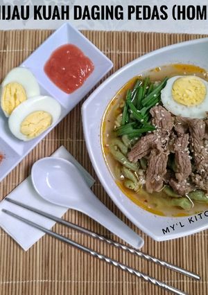 Foto resep Udon Hijau Kuah Daging Pedas (Home Made)