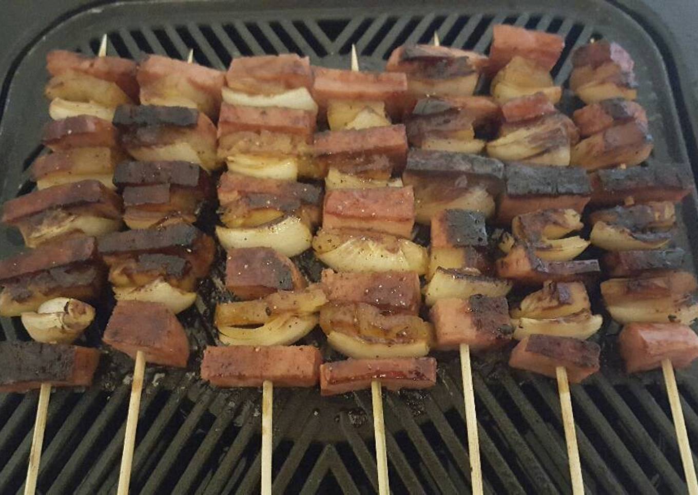 Spam Pineapple Onion Kabobs