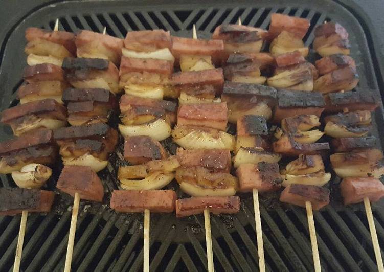 Simple Way to Make Any-night-of-the-week Spam Pineapple Onion Kabobs