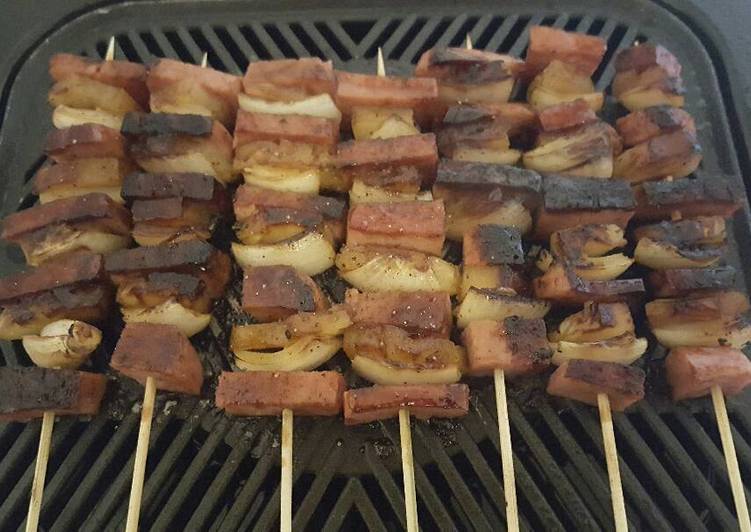 Steps to Prepare Homemade Spam Pineapple Onion Kabobs