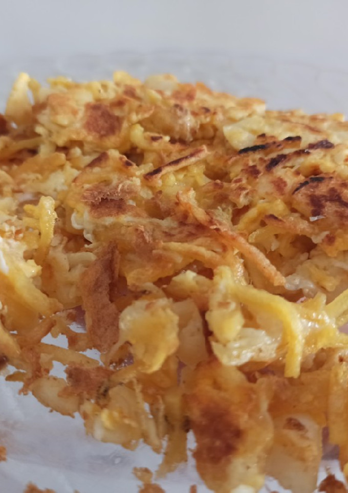Una foto de Snack/plato rápido: Revuelto de bacalao y patatas paja