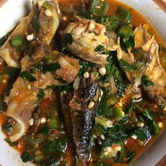 Fresh Okro with smoked fish A picture of Fresh Okro with smoked fish.