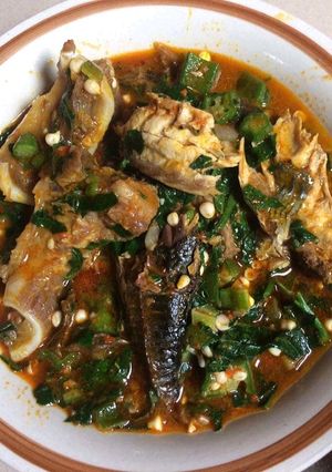 A picture of Fresh Okro with smoked fish.