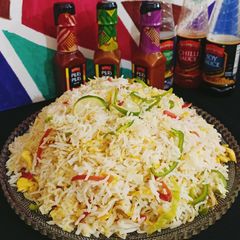 A picture of Restaurant Style Egg, Veggies Fried Rice 🧡❤️💚.