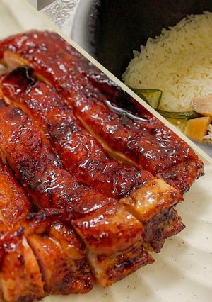 A picture of Chicken Char Siu Roasted Chicken and Hainan Rice Recipe.