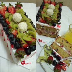 A picture of Chocolate chip and raisins white forest block cake.