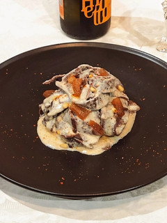 Foto di Tagliatelle al cacao con gorgonzola guanciale e pinoli