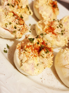 A picture of Deviled Eggs with Ham.