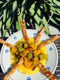 Polenta con peperoni e arrosticini