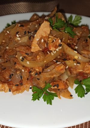 Фото Кадича. Жареные баклажаны с мясом по-корейски.