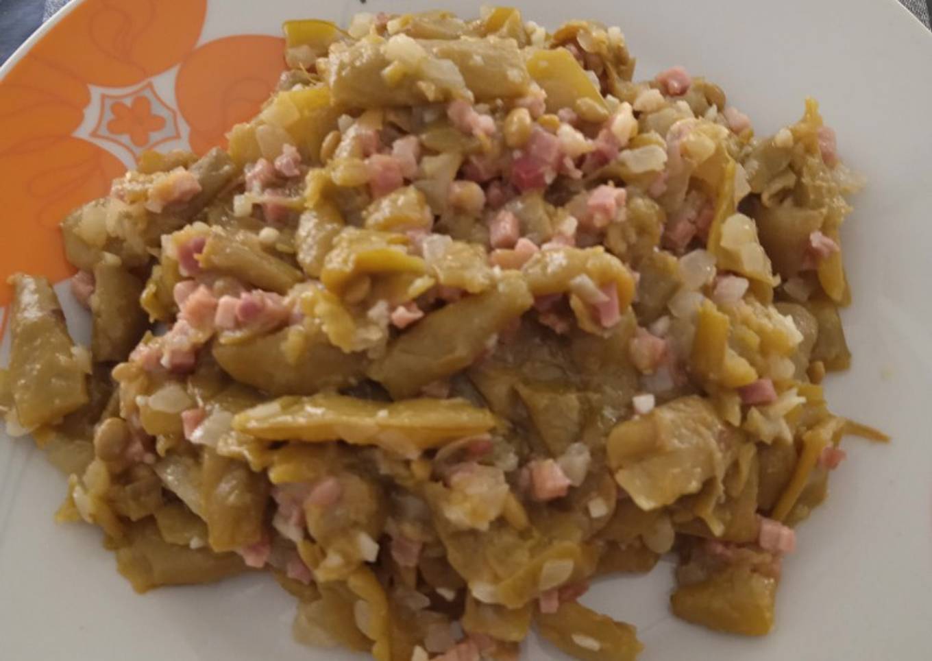 Judías verdes salteadas con jamón
