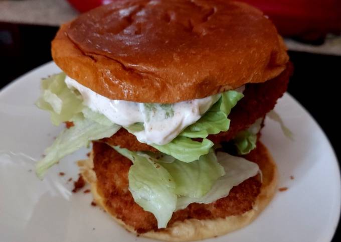 Recipe of Jamie Oliver My Double Chicken in Breadcrumbs Burger on a Bun