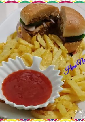 A picture of #Bun_kabab_With_FrenchFries!! #RamadanKiTayari.