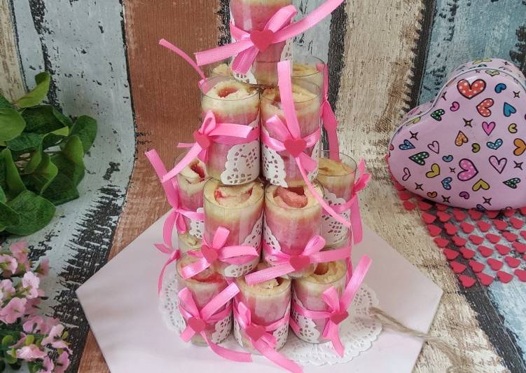 Pink layer roll cake