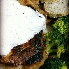 A picture of Grilled Pork Medallions with Alabama White BBQ Sauce.