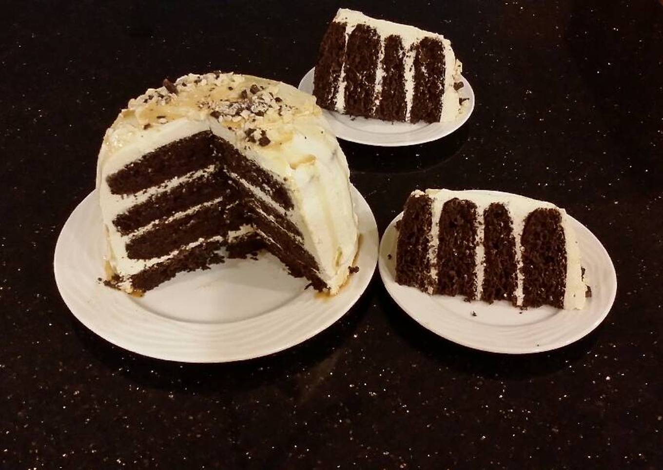 Mocha Layer Cake with Whipped Mascarpone Cream and a Coffee Glaze Drizzle