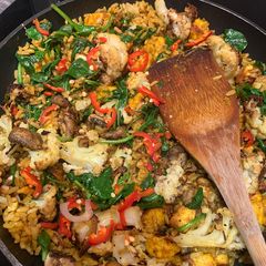 A picture of Indian spiced Halloumi and cauliflower rice.