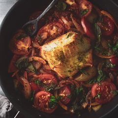 A picture of Pan Fried Cod With Onions & Tomatoes.