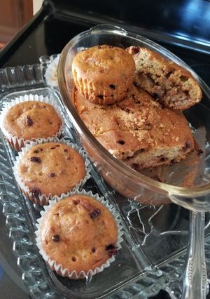 A picture of Chocolate Chip Banana Zucchini Yogurt Muffins.
