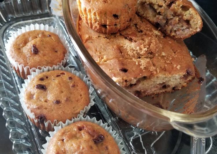 Recipe of Perfect Chocolate Chip Banana Zucchini Yogurt Muffins