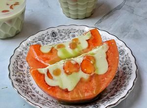 Foto resep Papaya Pudding with Creamy Matcha