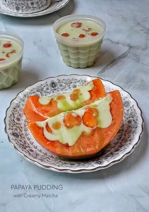 Foto resep Papaya Pudding with Creamy Matcha