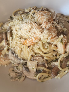Foto resep Spaghetti Mushroom Cream Sauce with Prawn