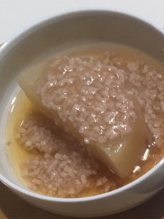 A picture of Japanese radish with soboro sauce of pork.