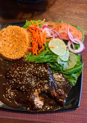 Una foto de Mole y arroz a mi estilo