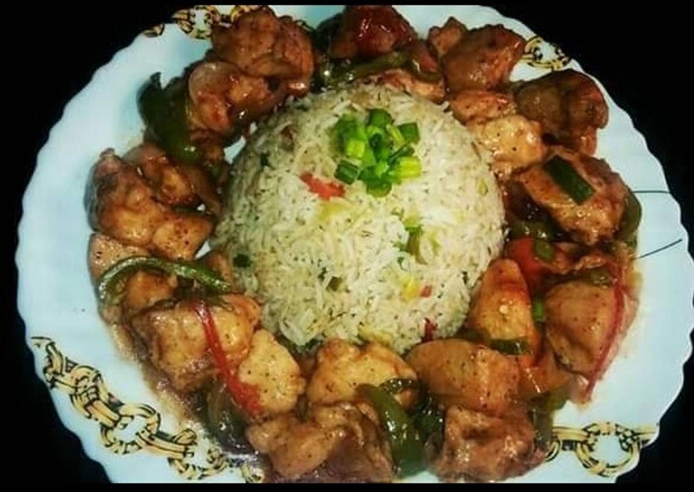 Black pepper Chicken With Fried Rice😋🍲